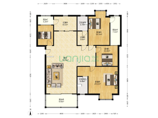 春天花园 4室1厅2卫 162平方