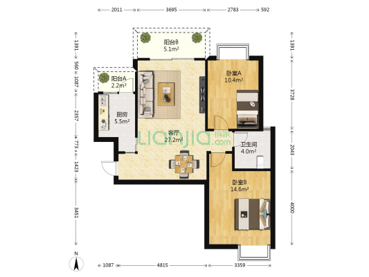 A派公馆 2室1厅1卫 89平方
