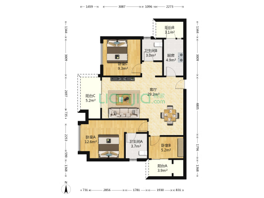 启迪协信星麓原麓园 3室1厅2卫 93平方
