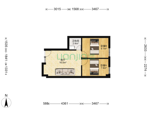 国贸大厦主楼 2室1厅1卫 147平方