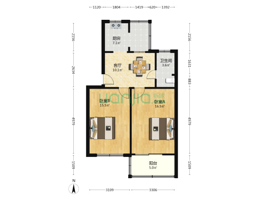 姚港路13号院 2室1厅1卫 67平方