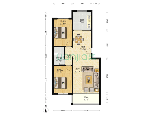 城子村 2室2厅1卫 95平方