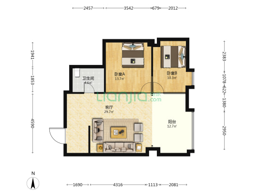 滨河世纪大厦 2室1厅1卫 102平方
