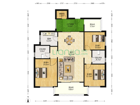 牡丹舸 3室1厅2卫 143平方