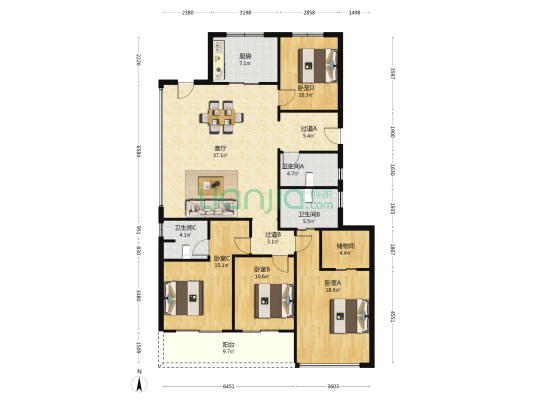 滨江建杭观晖美寓 4室1厅3卫 168平方