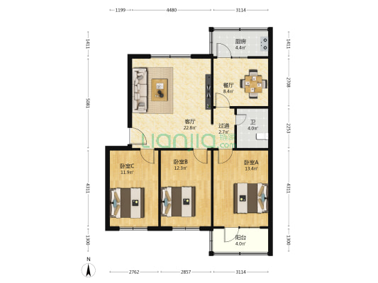 信用联社住宅楼 3室2厅1卫 83平方