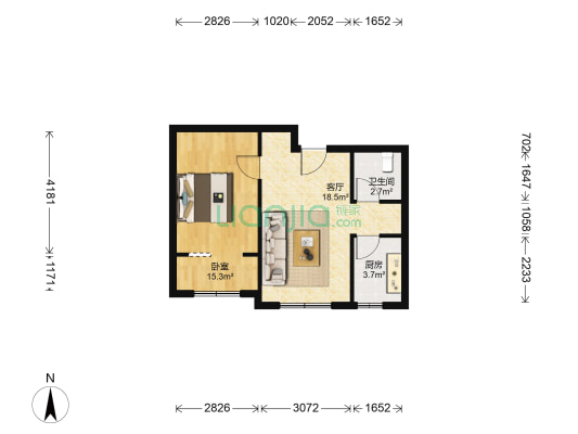 金科理想城 1室1厅1卫 60平方