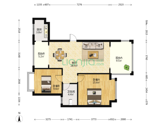 兆南西海豪园 2室1厅1卫 91平方