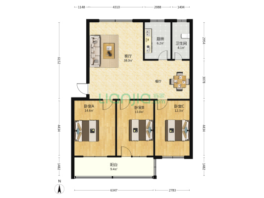 光源小区 3室1厅1卫 117平方