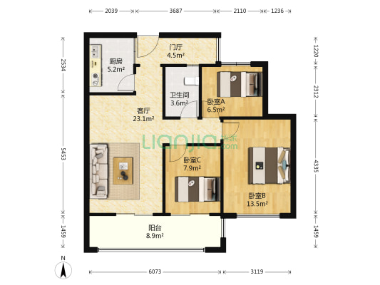 翰林世家 3室1厅1卫 89平方