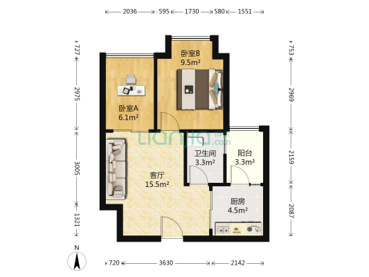 北大资源·江山名门B区 2室1厅1卫 55平方