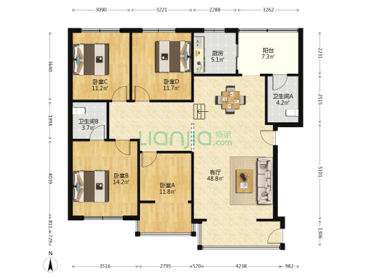 怡馨花园 4室1厅2卫 133平方