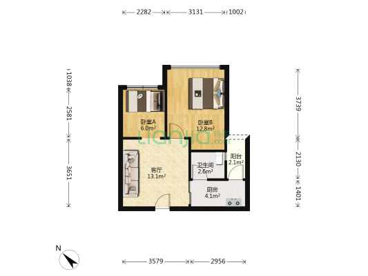 台湾街宜兰湾 2室1厅1卫 48平方