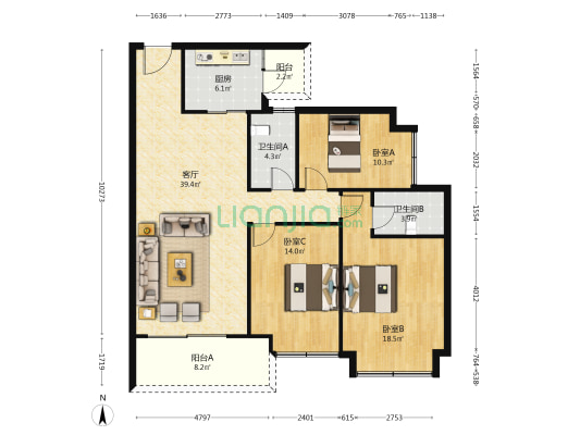 樵顺·郦江花园 3室1厅2卫 126平方