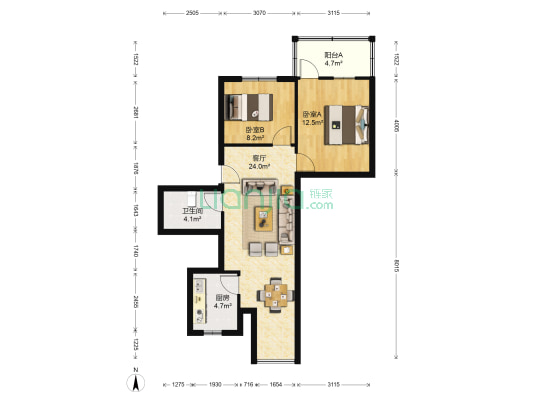 中山大道北二段147号 2室1厅1卫 58平方