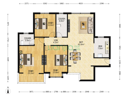 莲塘中大道 3室1厅2卫 126平方