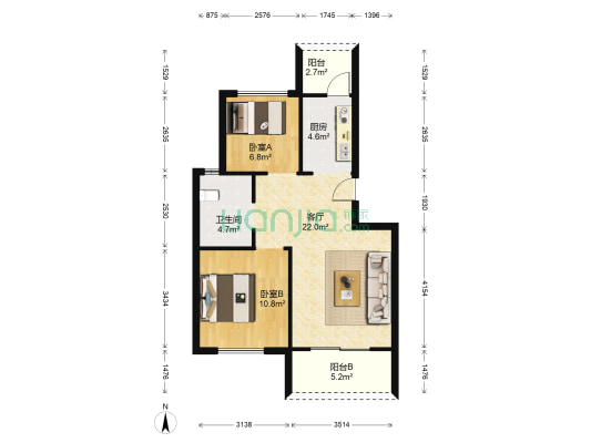 南山世纪花园三期 2室1厅1卫 68平方