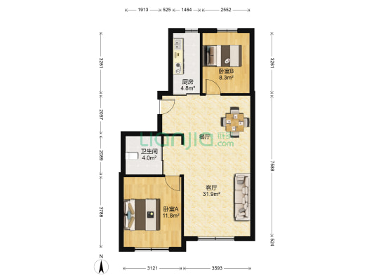 万晟幸福里 2室1厅1卫 86平方