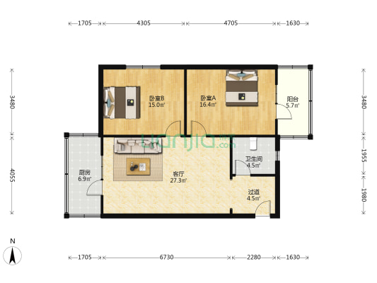 市政宿舍(小店区) 2室1厅1卫 96平方