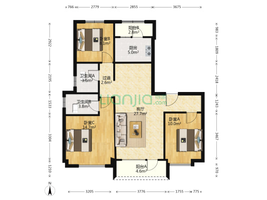 碧桂园天悦湾二期 3室1厅2卫 123平方