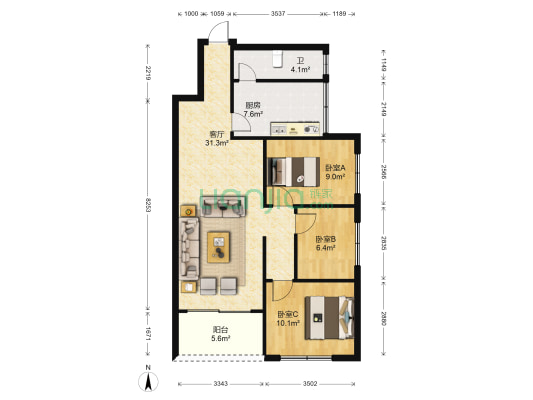 樟木头镇商业中心 3室1厅1卫 89平方
