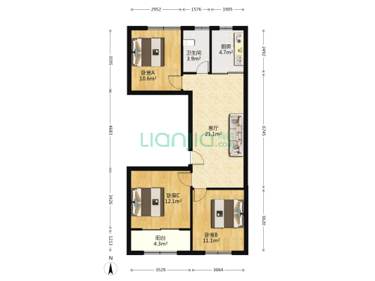 英庭名墅 3室1厅1卫 87平方