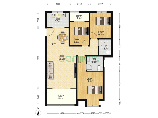兰考梦泽园 3室1厅2卫 120平方