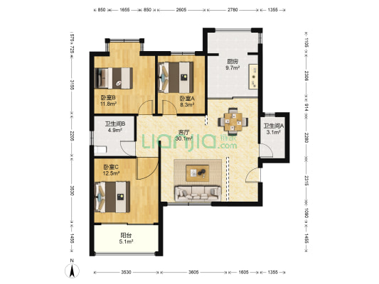 中锐·隽苑 3室1厅2卫 115平方