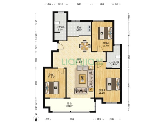 名仕苑 3室1厅2卫 128平方