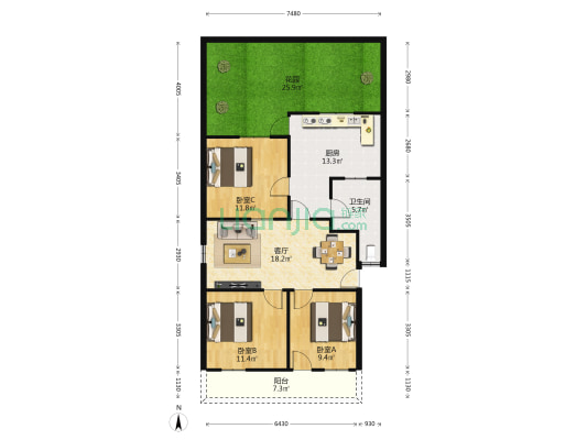 北海市政府第一宿舍区 3室1厅1卫 67平方