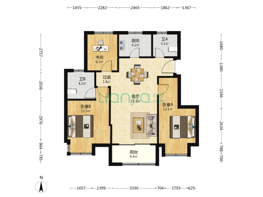 雅澜和府 3室1厅2卫 95平方