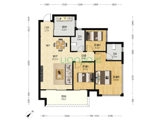 美的·东樾湾 3室1厅2卫 96平方