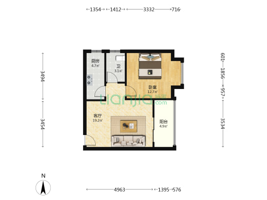 高桥小区 1室1厅1卫 53平方