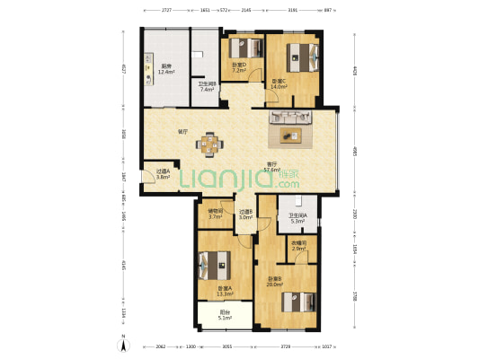 建工发展广场 4室1厅2卫 206平方