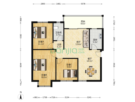 恒大御海湾 3室2厅1卫 110平方