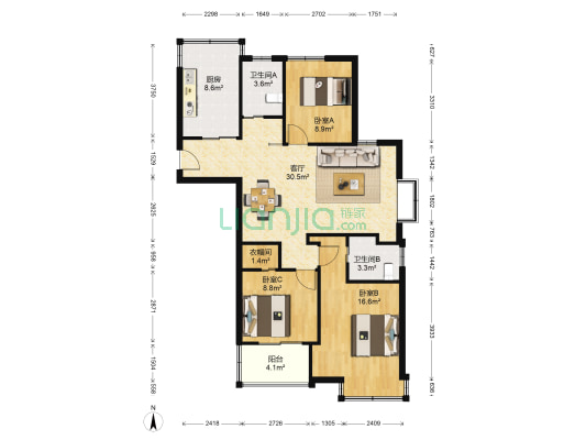 中山锦庭 3室1厅2卫 113平方
