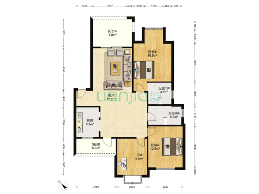 都市美丽洲 3室1厅2卫 121平方