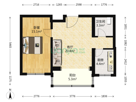 白露雅园东区 1室1厅1卫 64平方