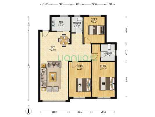 凯利悦 3室1厅2卫 124平方