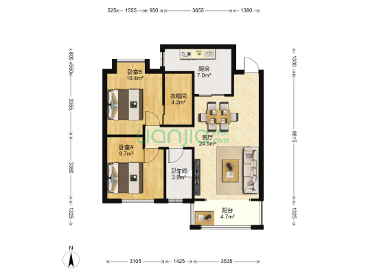 兰亭御湖城东区 2室1厅1卫 89平方