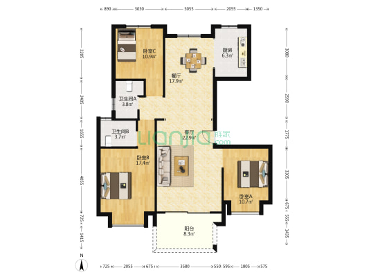朗臻茗苑 3室2厅2卫 175平方