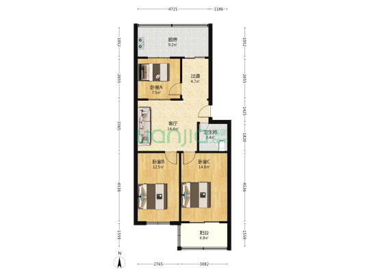 长乐苑 3室1厅1卫 80平方