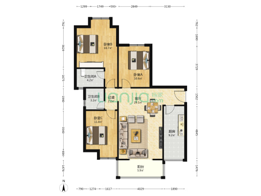金玉小区 3室1厅2卫 113平方