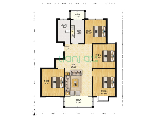 阳光雅居 4室1厅1卫 141平方