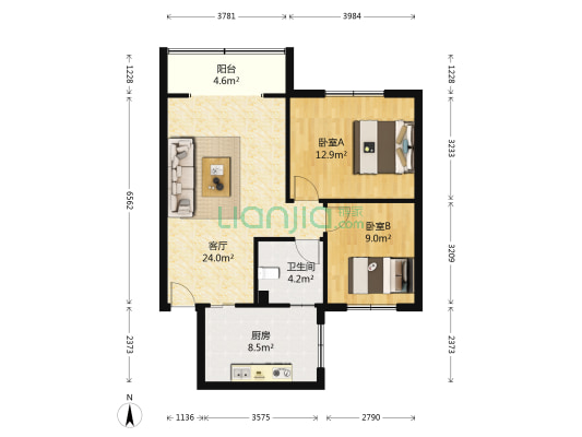 朝阳北苑一期 2室1厅1卫 74平方