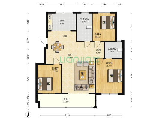 和樾佳苑 3室1厅2卫 133平方