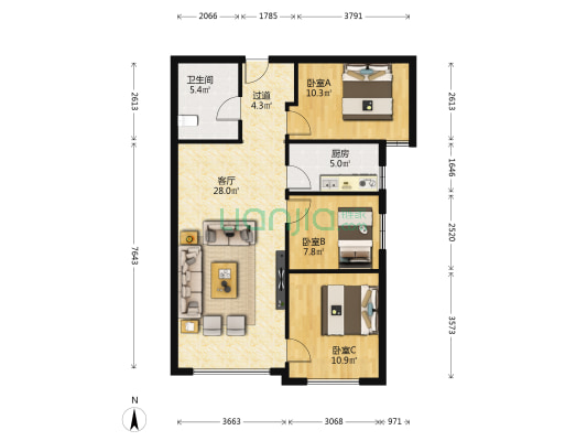 巨龙·金城御景园 3室1厅1卫 101平方