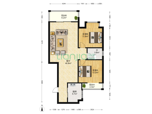 松雅湖畔 2室1厅1卫 94平方