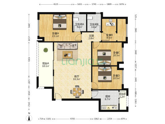 荣盛锦绣南山C区 4室1厅2卫 119平方