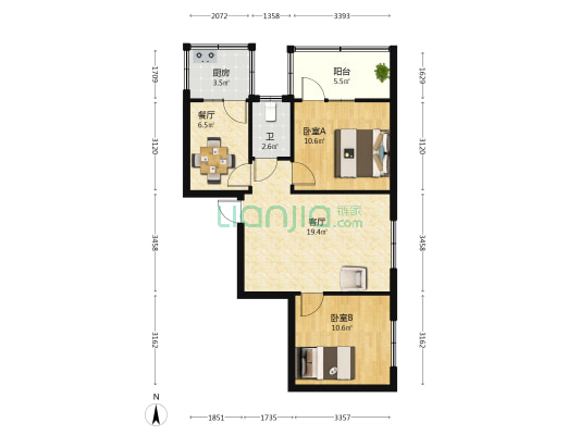 陵园路立新胡同 2室2厅1卫 67平方